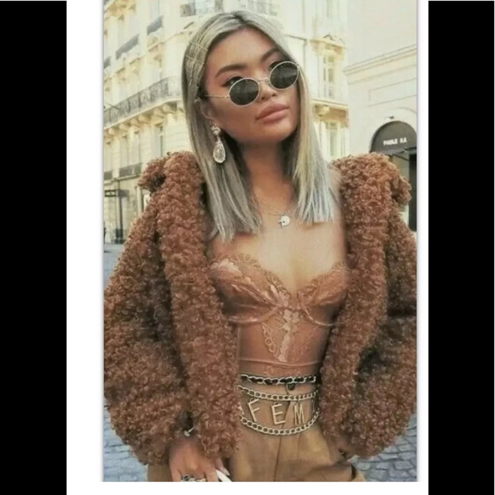 ZARA Brown Shaggy Teddy Bear Faux Fur Jacket Sz XS